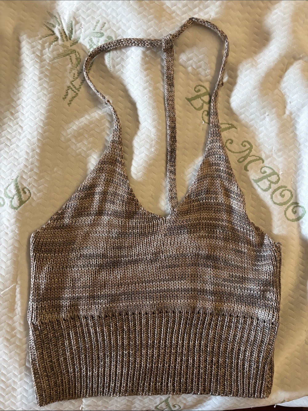 Say What? Brown Marled Knit Halter Crop Camisole
